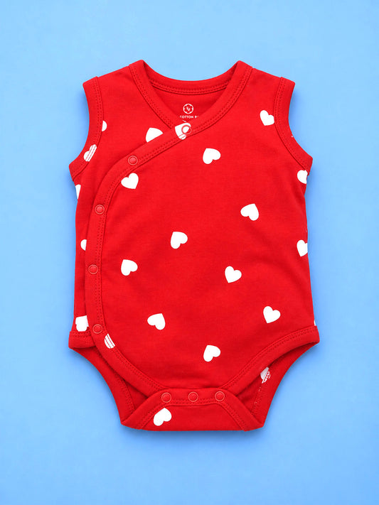 Sleeve Less Onesie - Red White Heart Print