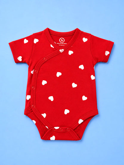 Half Sleeve Onesie - Red White Heart Print