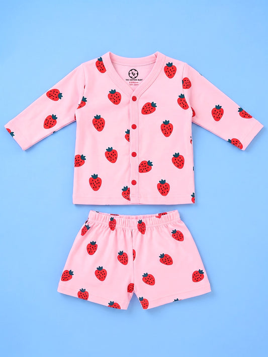 Full Sleeve Jabla & Shorts - Strawberry Print