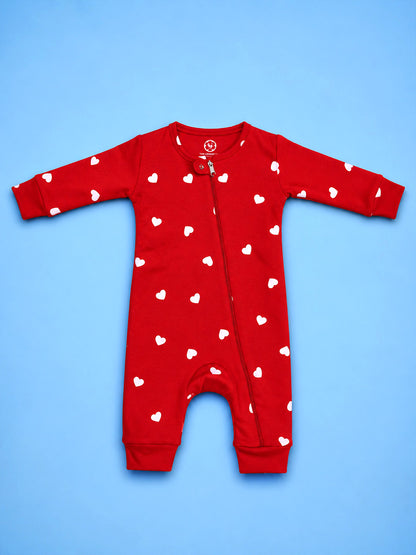 Full Body Romper Open Leg- Red White Heart Print