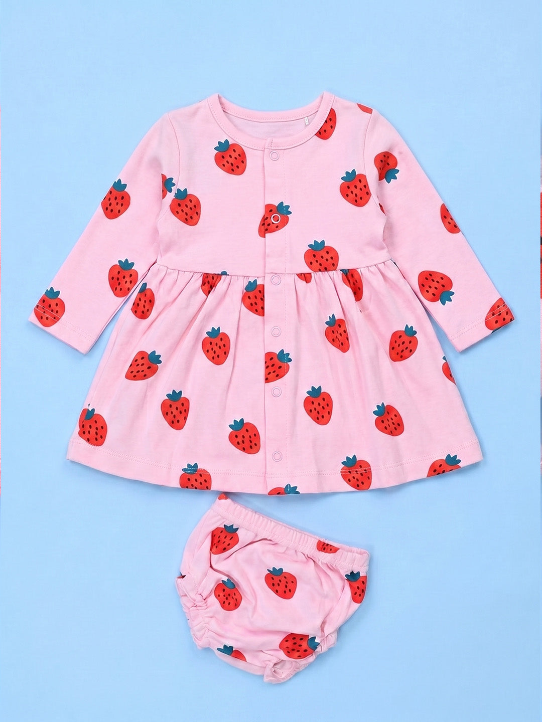 Full Sleeve Frock & Panty Set - Strawberry Print