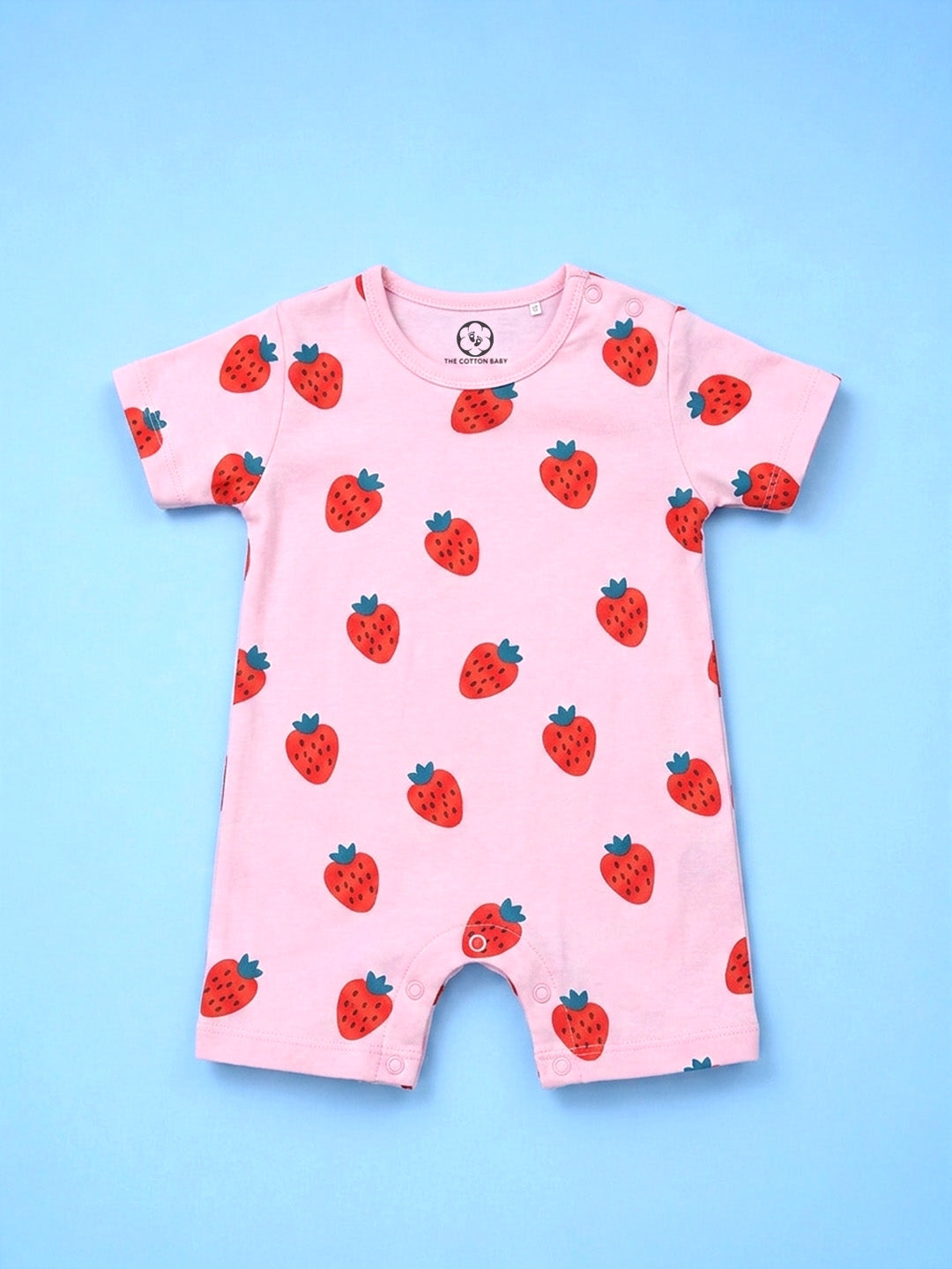 Half Sleeve Half Leg Romper - Strawberry Print