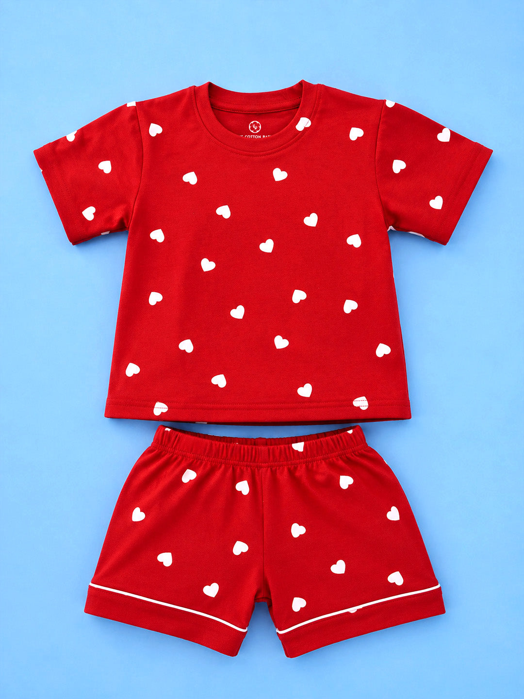 Half Sleeve T-Shirt & Shorts Set - Red White Heart Print