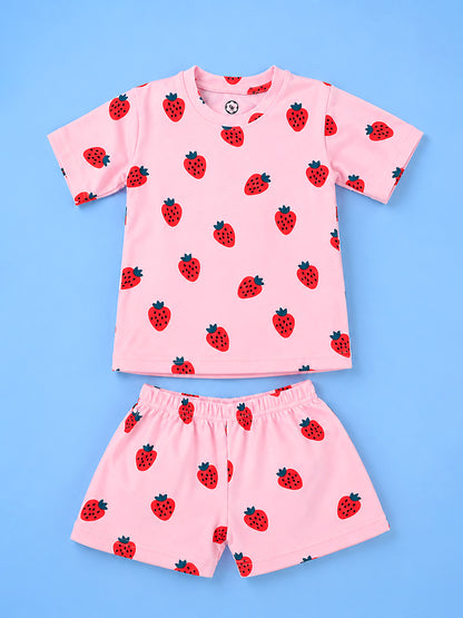 Half Sleeve T-Shirt & Shorts Set - Strawberry Print