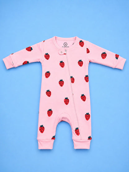 Full Body Romper Open Leg- Strawberry Print