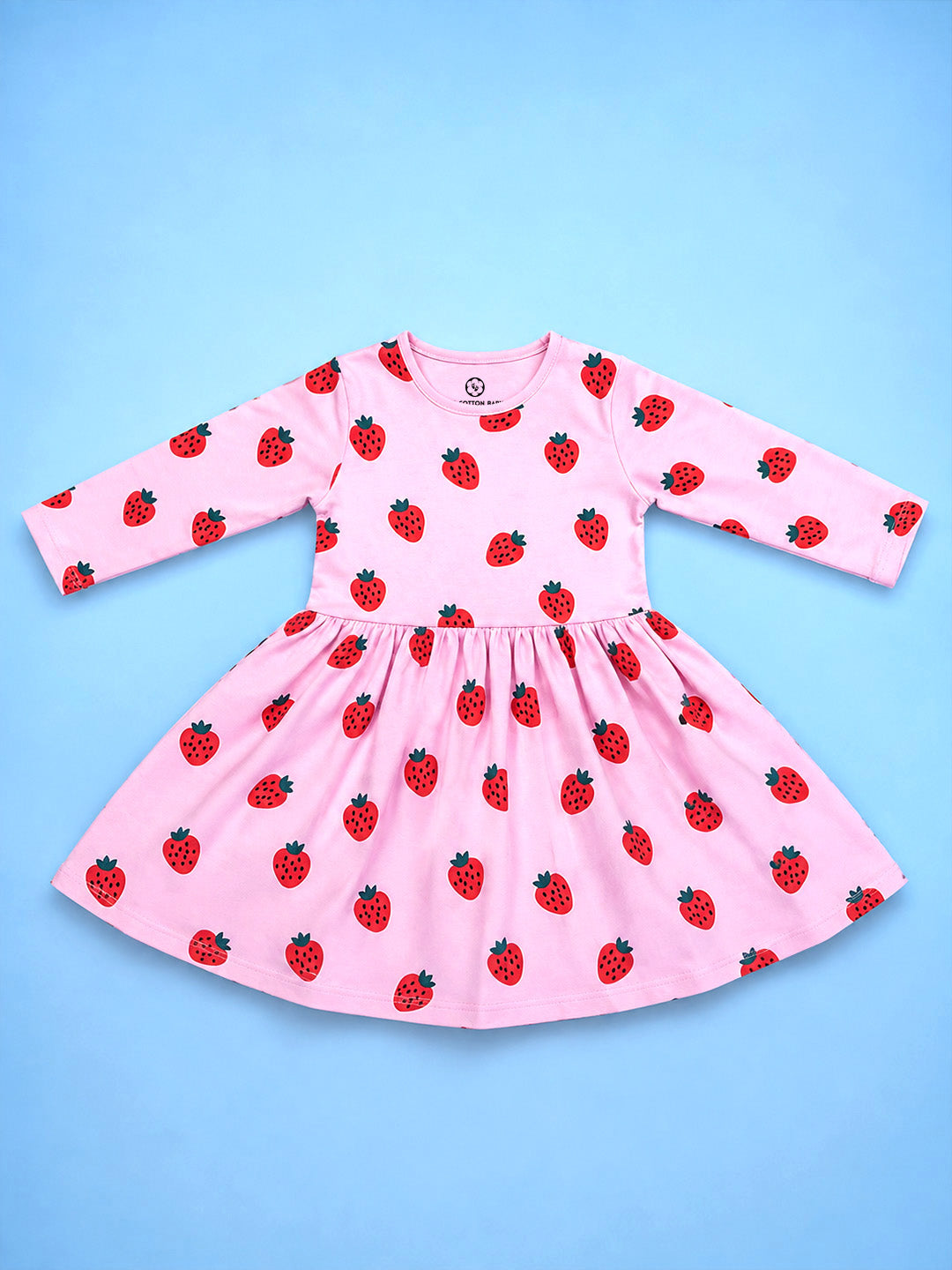 Girl Full Sleeve Frock - Strawberry Print