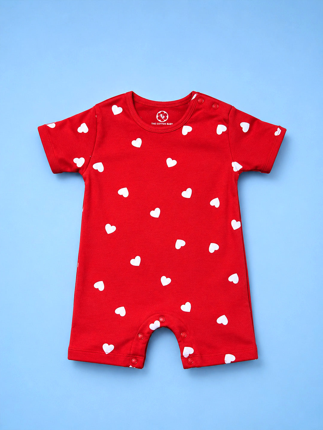 Half Sleeve Half Leg Romper - Red White Heart Print
