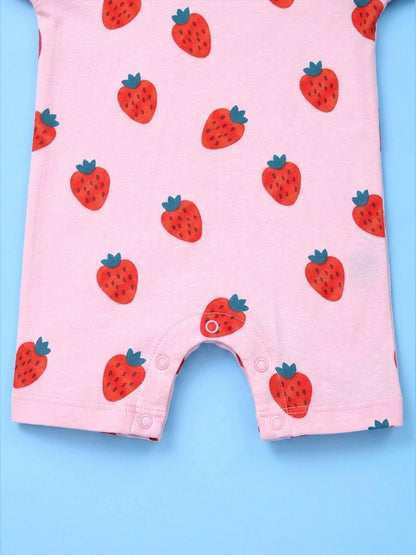 Half Sleeve Half Leg Romper - Strawberry Print