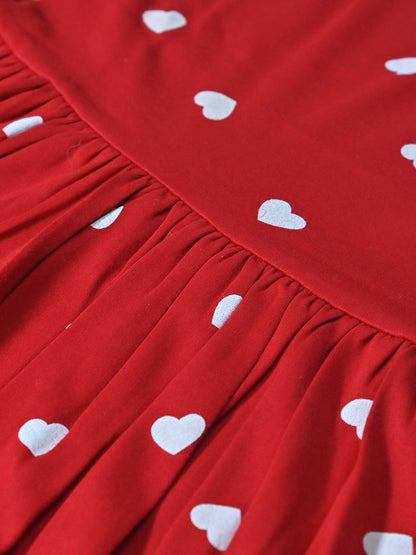 Sleeve Less Frock - Red White Heart Print