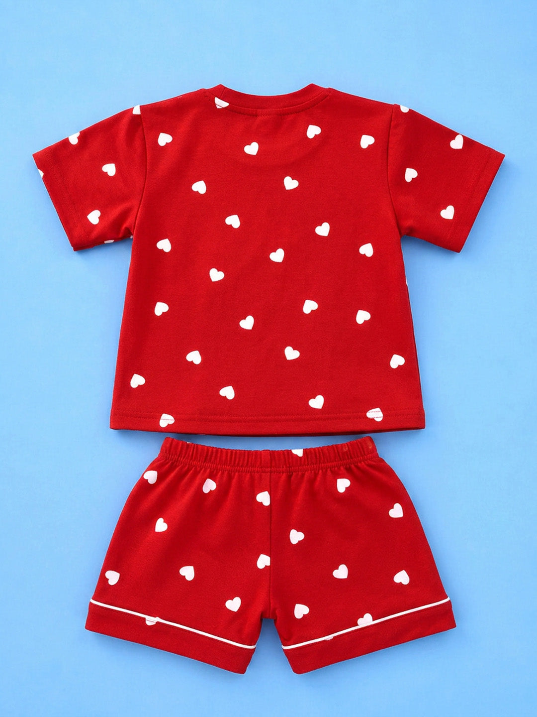 Half Sleeve T-Shirt & Shorts Set - Red White Heart Print