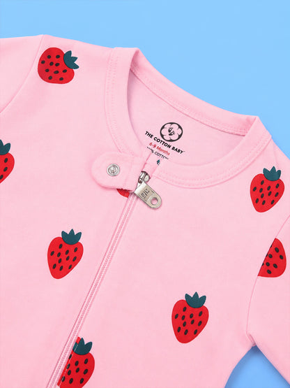 Full Body Romper Open Leg- Strawberry Print