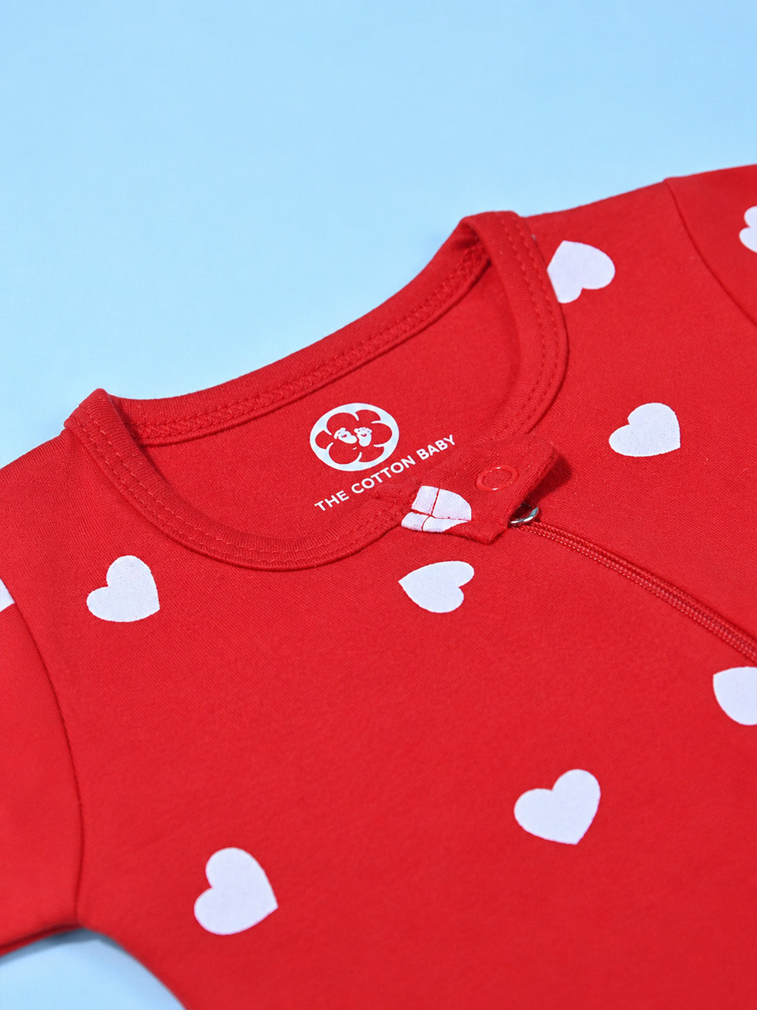 Full Body Romper with Footies - Red White Heart  Print