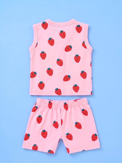 Sleeve Less Jabla & Shorts - Strawberry Print