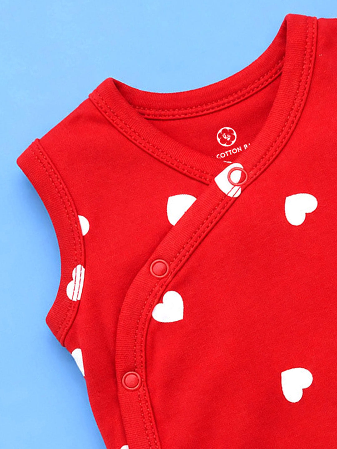 Sleeve Less Onesie - Red White Heart Print