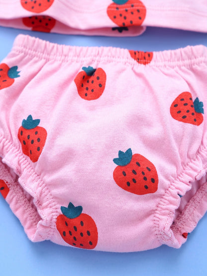 Half Sleeve Frock & Panty Set - Strawberry Print