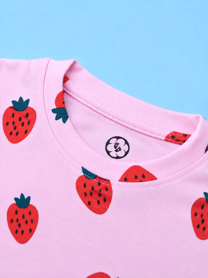 Half Sleeve T-Shirt & Shorts Set - Strawberry Print