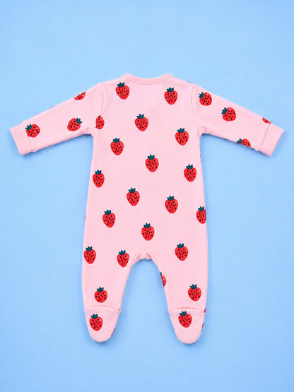 Full Body Romper with Footies - Strawberry Print