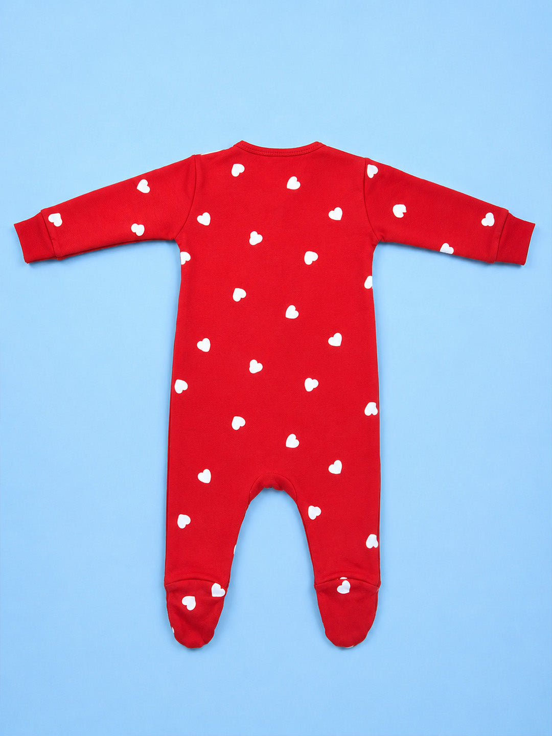 Full Body Romper with Footies - Red White Heart  Print