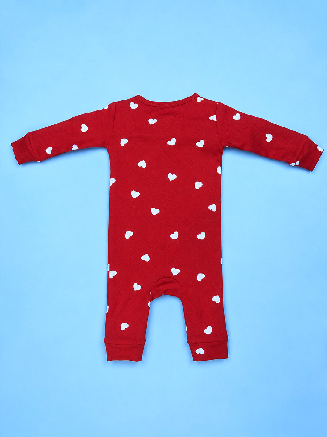Full Body Romper Open Leg- Red White Heart Print