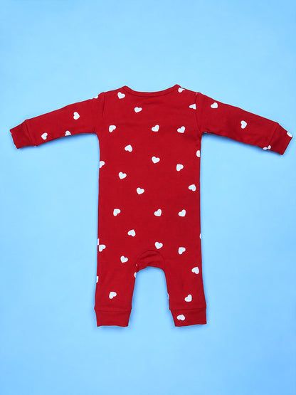 Full Body Romper Open Leg- Red White Heart Print