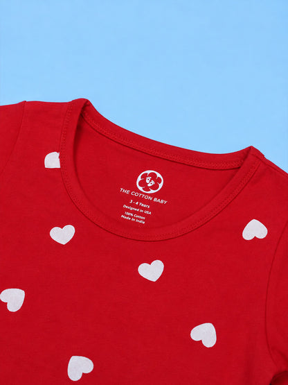 Full Sleeve Frock - Red White Heart Print