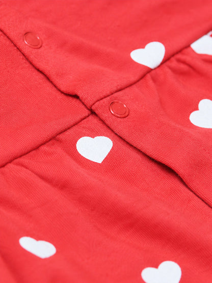 Full Sleeve Frock & Panty Set - Red White Heart Print