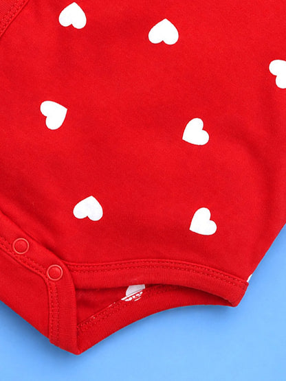 Sleeve Less Onesie - Red White Heart Print