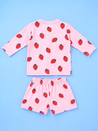 Full Sleeve Jabla & Shorts - Strawberry Print