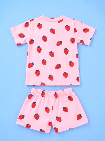 Half Sleeve Jabla & Shorts - Strawberry Print