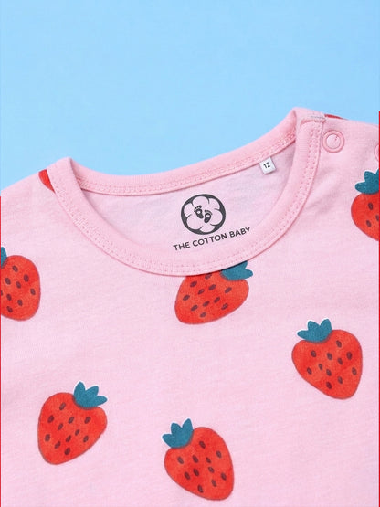 Half Sleeve Half Leg Romper - Strawberry Print