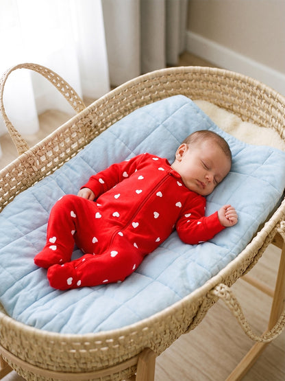 Full Body Romper with Footies - Red White Heart  Print