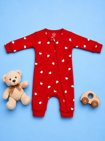 Full Body Romper Open Leg- Red White Heart Print