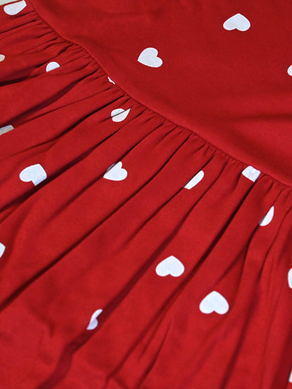 Full Sleeve Frock - Red White Heart Print