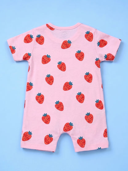 Half Sleeve Half Leg Romper - Strawberry Print