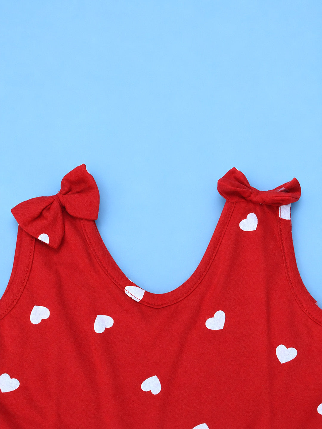 Sleeve Less Frock - Red White Heart Print