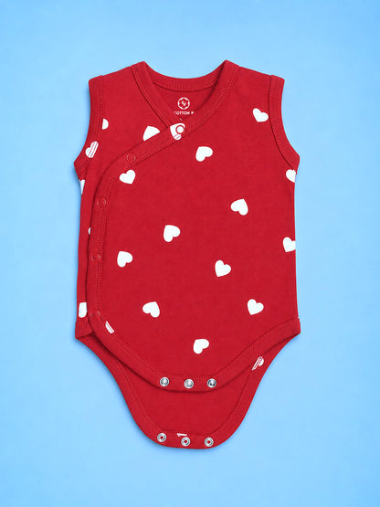 Sleeve Less Onesie - Red White Heart Print
