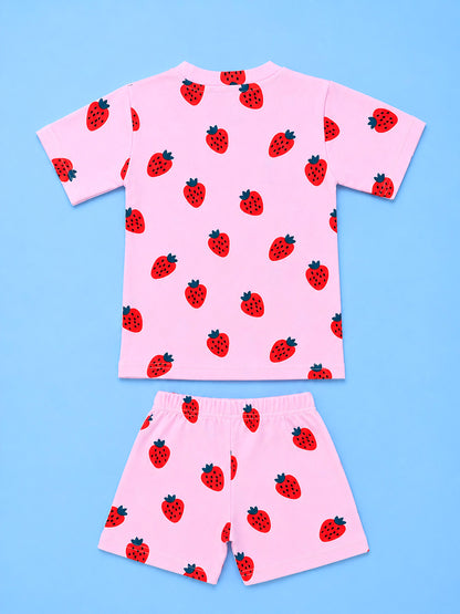 Half Sleeve T-Shirt & Shorts Set - Strawberry Print