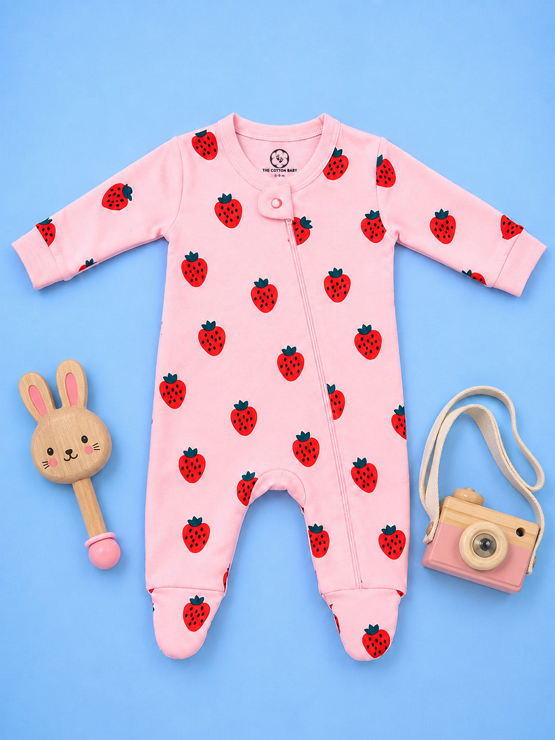 Full Body Romper with Footies - Strawberry Print