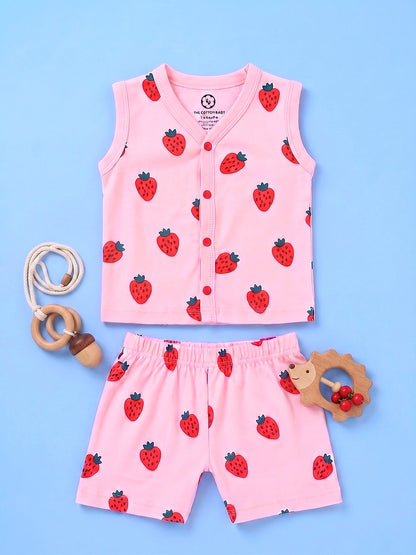 Sleeve Less Jabla & Shorts - Strawberry Print