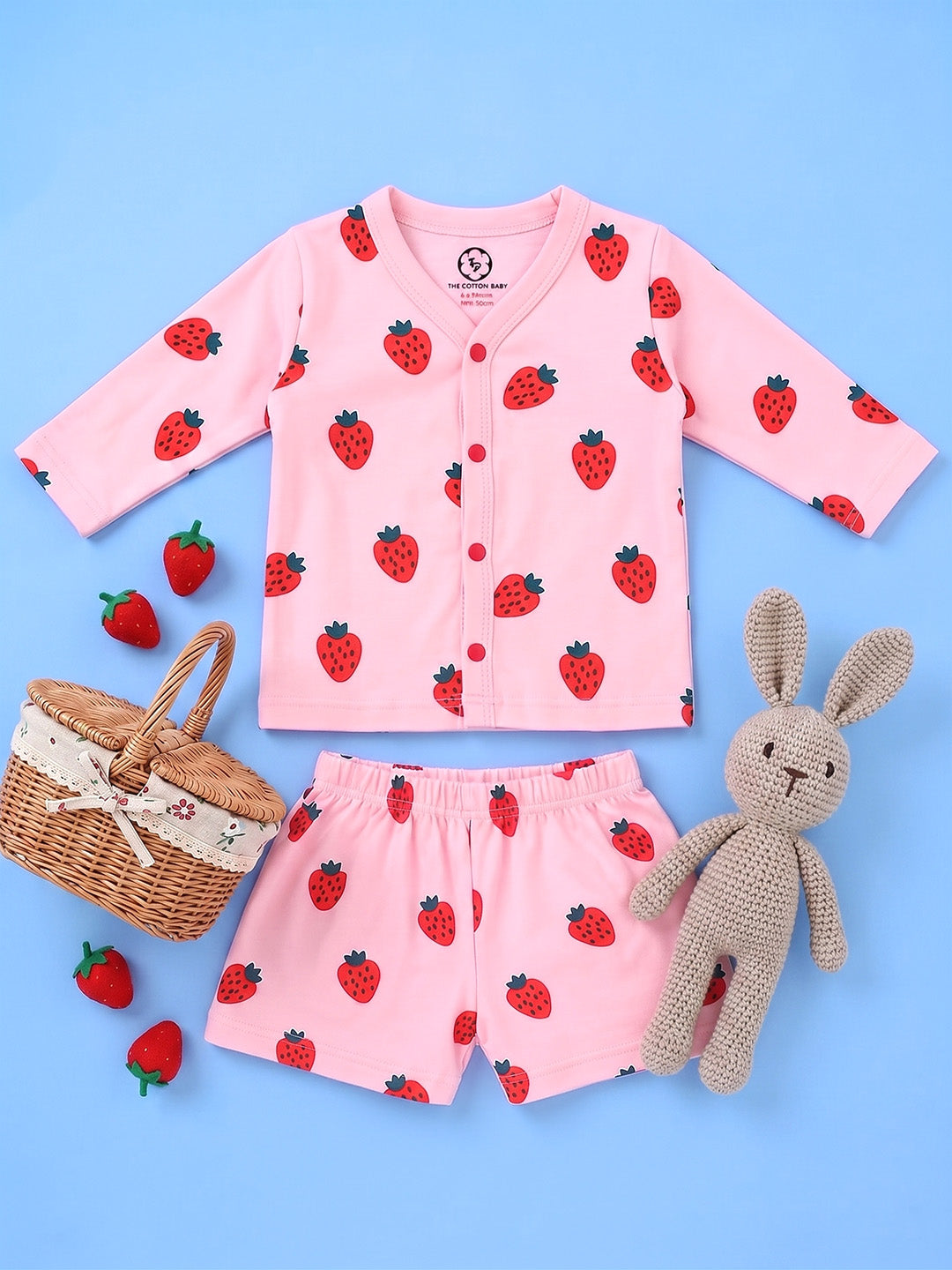 Full Sleeve Jabla & Shorts - Strawberry Print