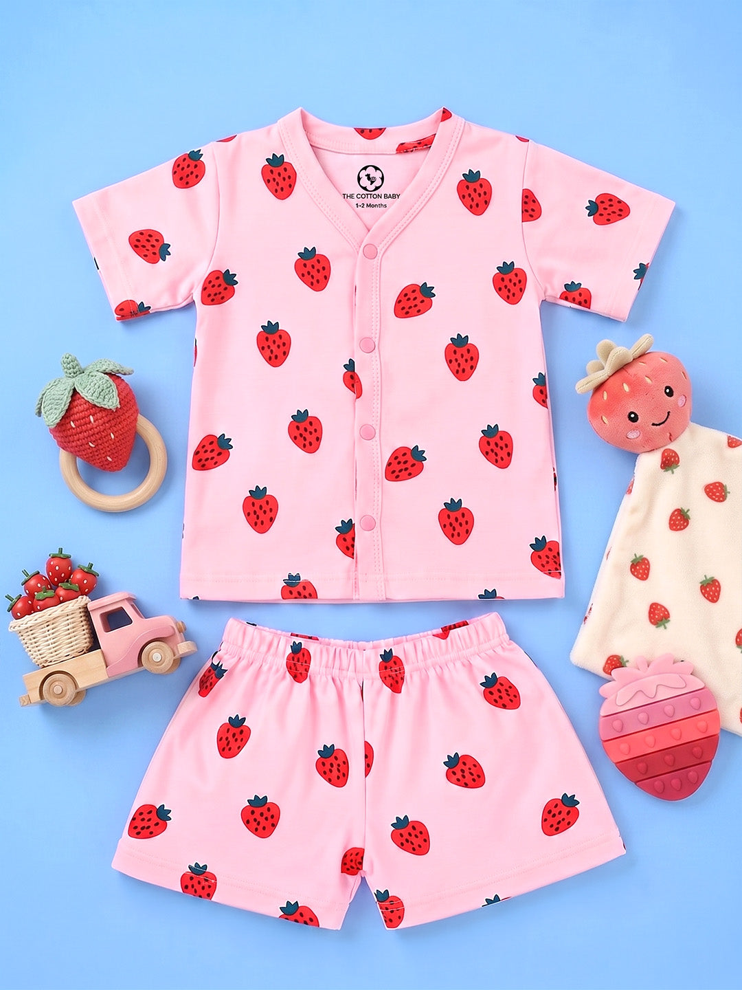 Half Sleeve Jabla & Shorts - Strawberry Print
