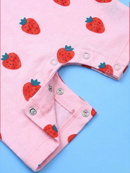 Half Sleeve Half Leg Romper - Strawberry Print