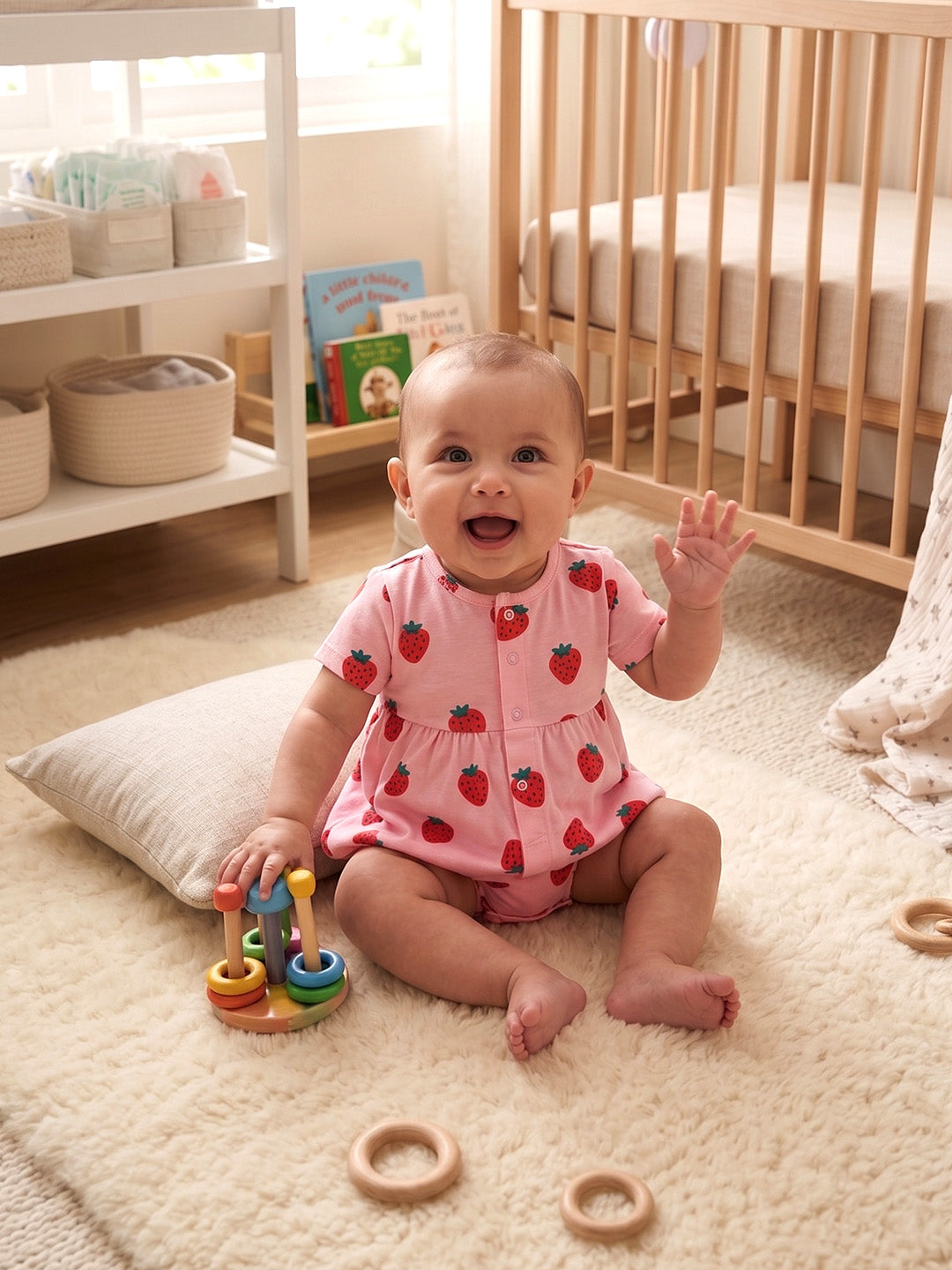 Half Sleeve Frock & Panty Set - Strawberry Print