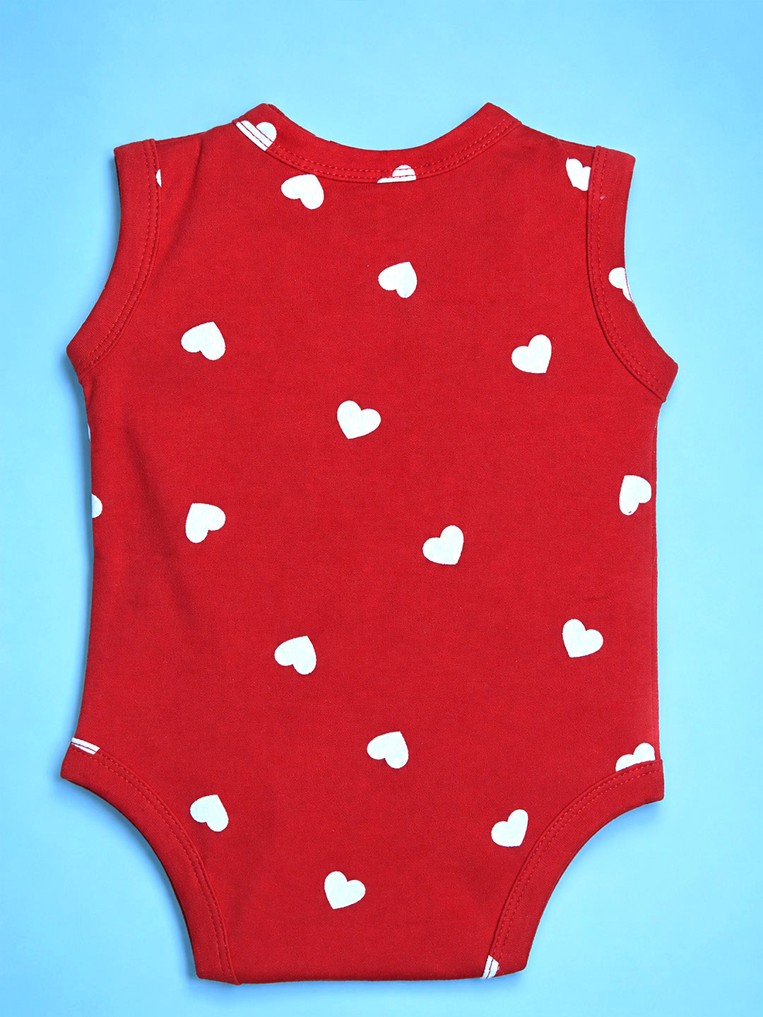 Sleeve Less Onesie - Red White Heart Print