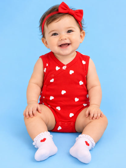Sleeve Less Onesie - Red White Heart Print