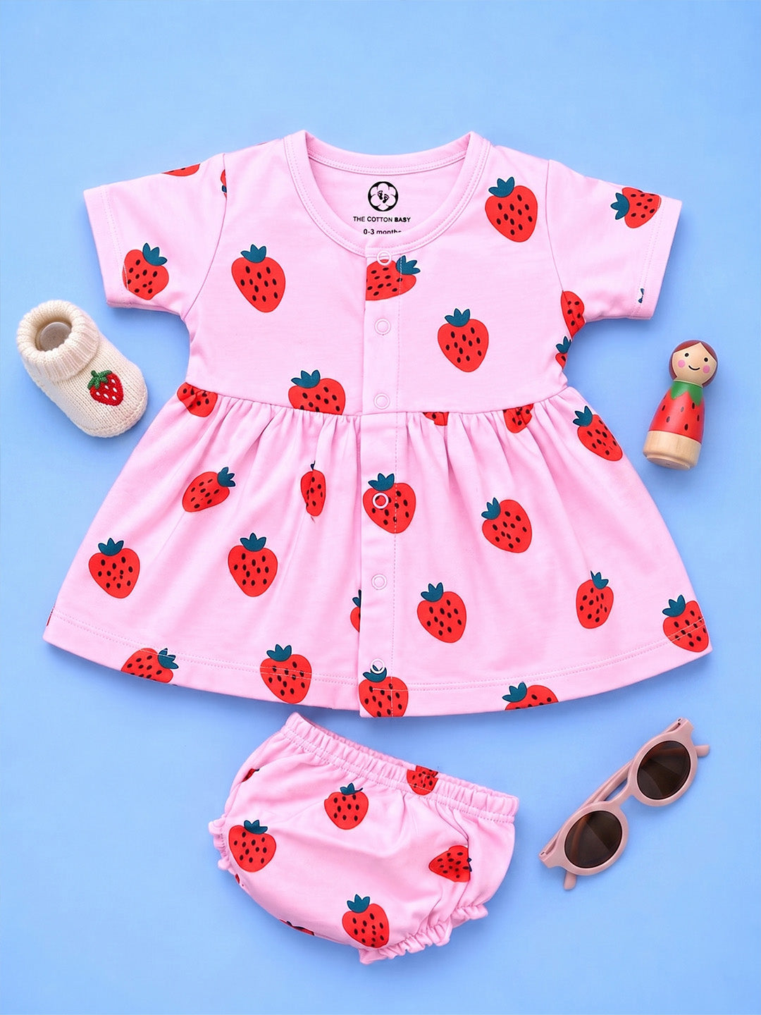 Half Sleeve Frock & Panty Set - Strawberry Print