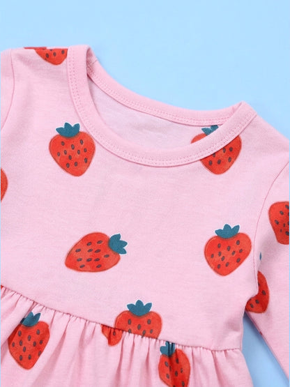 Full Sleeve Frock & Panty Set - Strawberry Print