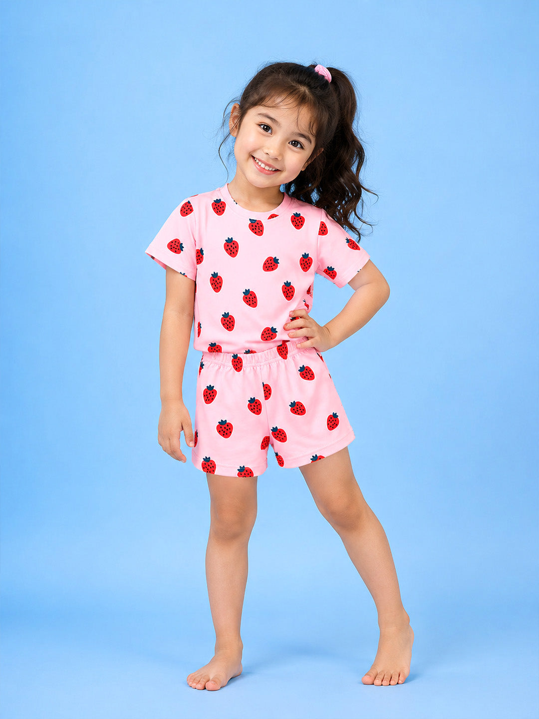 Half Sleeve T-Shirt & Shorts Set - Strawberry Print
