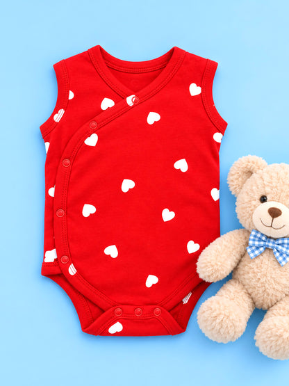 Sleeve Less Onesie - Red White Heart Print