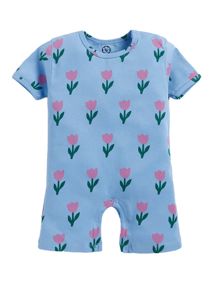 Tulip Print Half Sleeve Half Leg Romper